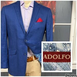 Adolfo Linen Blazer Jacket Sport Coat Mens 40R Blue